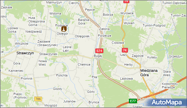 mapa Bugaj gmina Strawczyn, Bugaj gmina Strawczyn na mapie Targeo
