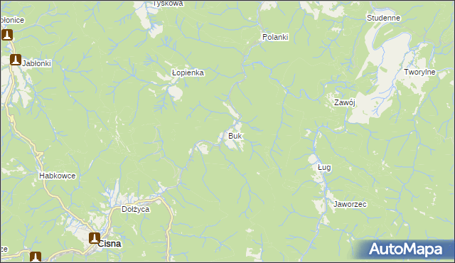 mapa Buk gmina Cisna, Buk gmina Cisna na mapie Targeo