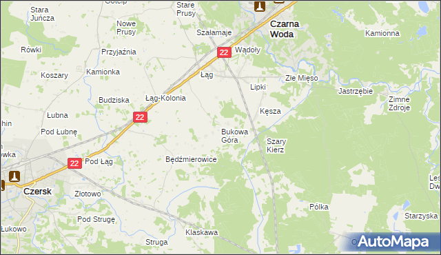 mapa Bukowa Góra gmina Czersk, Bukowa Góra gmina Czersk na mapie Targeo