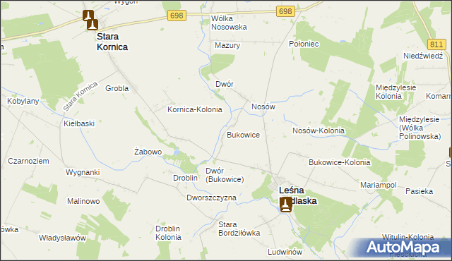 mapa Bukowice gmina Leśna Podlaska, Bukowice gmina Leśna Podlaska na mapie Targeo