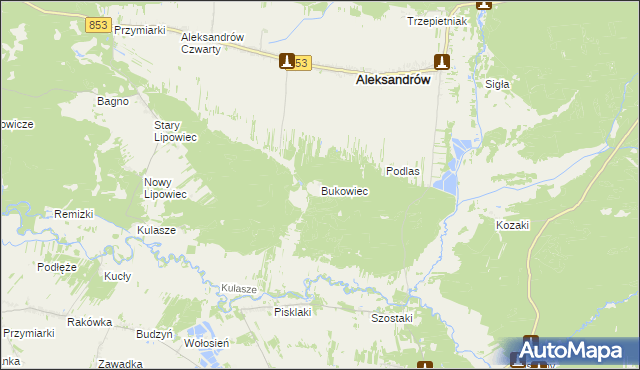 mapa Bukowiec gmina Aleksandrów, Bukowiec gmina Aleksandrów na mapie Targeo