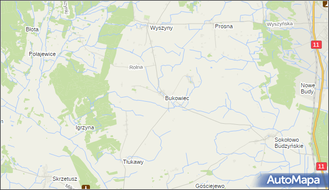 mapa Bukowiec gmina Budzyń, Bukowiec gmina Budzyń na mapie Targeo
