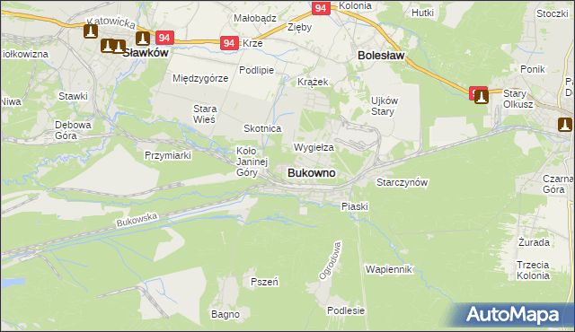 mapa Bukowno powiat olkuski, Bukowno powiat olkuski na mapie Targeo