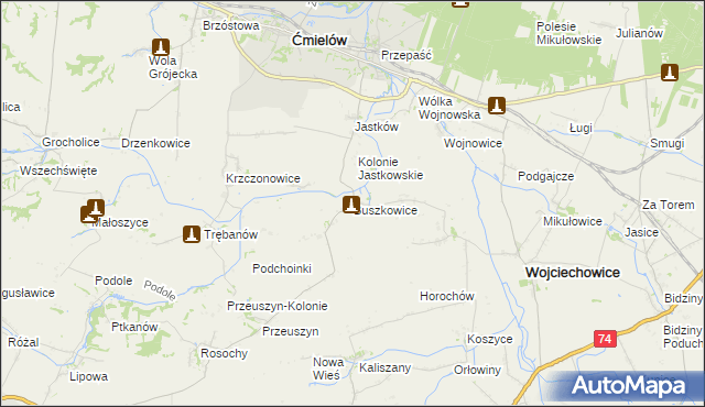 mapa Buszkowice gmina Ćmielów, Buszkowice gmina Ćmielów na mapie Targeo