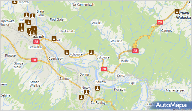 mapa Bykowce, Bykowce na mapie Targeo