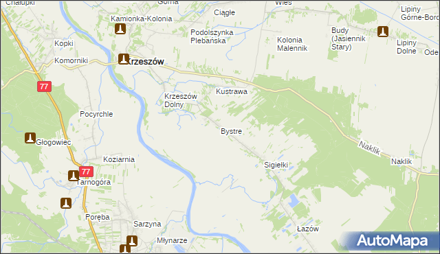 mapa Bystre gmina Krzeszów, Bystre gmina Krzeszów na mapie Targeo