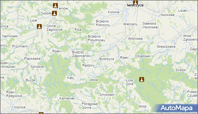 mapa Bystrzyca gmina Iwierzyce, Bystrzyca gmina Iwierzyce na mapie Targeo