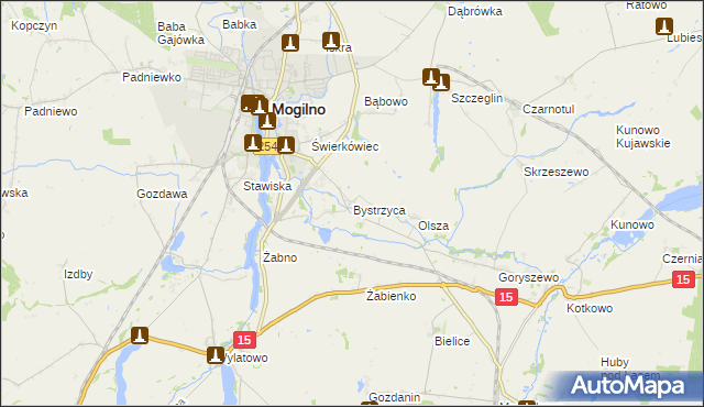 mapa Bystrzyca gmina Mogilno, Bystrzyca gmina Mogilno na mapie Targeo