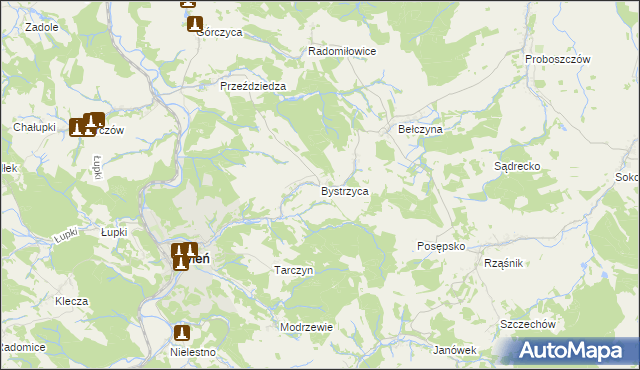 mapa Bystrzyca gmina Wleń, Bystrzyca gmina Wleń na mapie Targeo