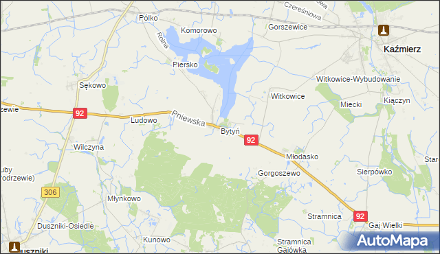mapa Bytyń gmina Kaźmierz, Bytyń gmina Kaźmierz na mapie Targeo