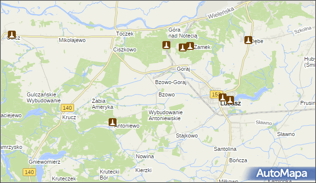 mapa Bzowo gmina Lubasz, Bzowo gmina Lubasz na mapie Targeo