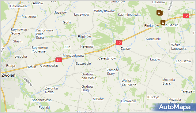 mapa Celestynów gmina Zwoleń, Celestynów gmina Zwoleń na mapie Targeo