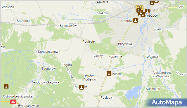 mapa Celiny gmina Lelów, Celiny gmina Lelów na mapie Targeo