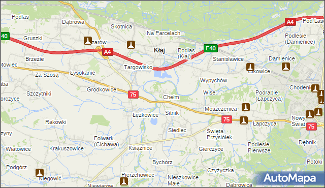 mapa Chełm gmina Bochnia, Chełm gmina Bochnia na mapie Targeo