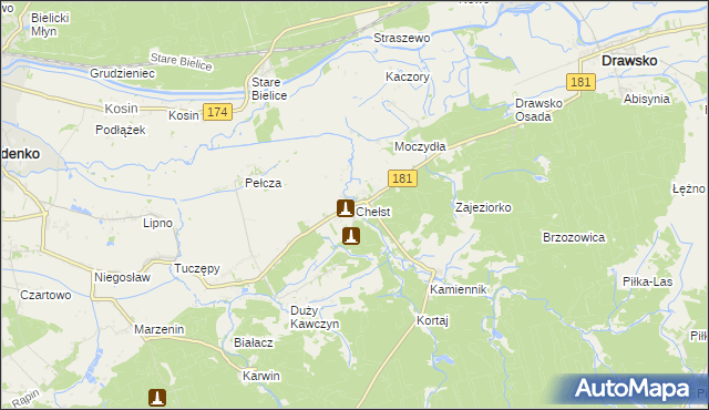 mapa Chełst gmina Drawsko, Chełst gmina Drawsko na mapie Targeo