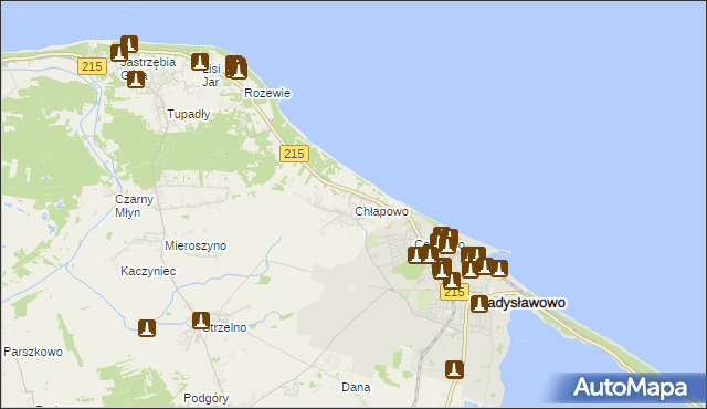 mapa Chłapowo gmina Władysławowo, Chłapowo gmina Władysławowo na mapie Targeo