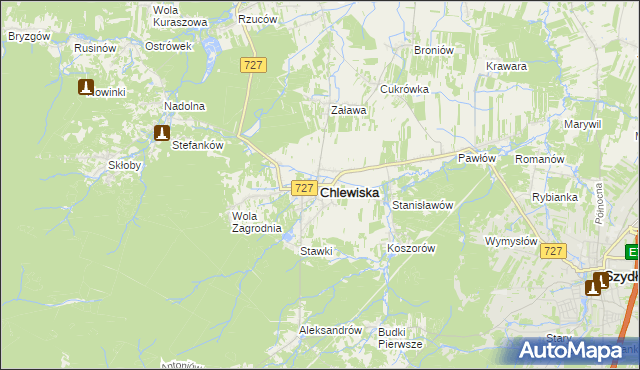 mapa Chlewiska powiat szydłowiecki, Chlewiska powiat szydłowiecki na mapie Targeo