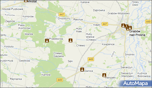 mapa Chlewo gmina Grabów nad Prosną, Chlewo gmina Grabów nad Prosną na mapie Targeo