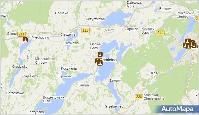 mapa Chmielno powiat kartuski, Chmielno powiat kartuski na mapie Targeo