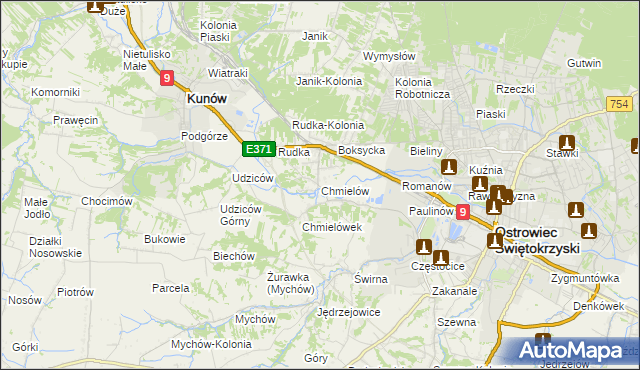 mapa Chmielów gmina Bodzechów, Chmielów gmina Bodzechów na mapie Targeo