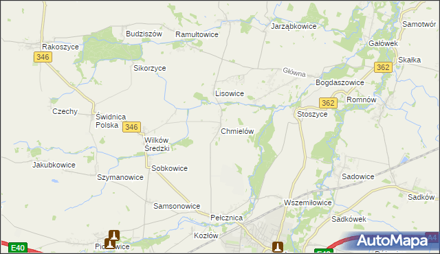 mapa Chmielów gmina Kostomłoty, Chmielów gmina Kostomłoty na mapie Targeo