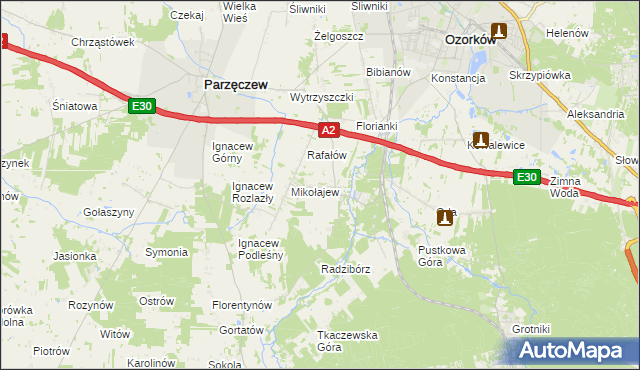 mapa Chociszew gmina Parzęczew, Chociszew gmina Parzęczew na mapie Targeo