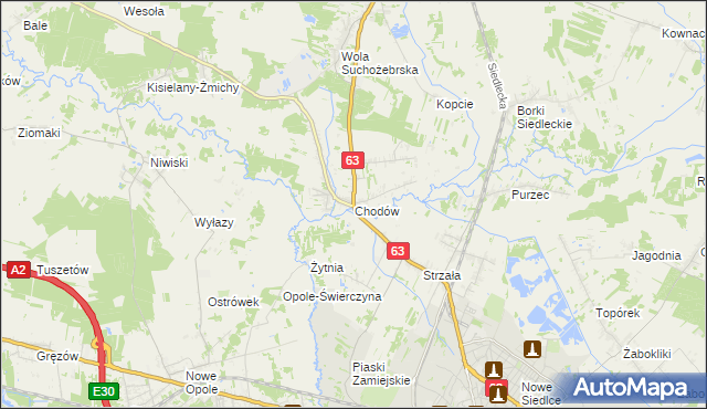 mapa Chodów gmina Siedlce, Chodów gmina Siedlce na mapie Targeo