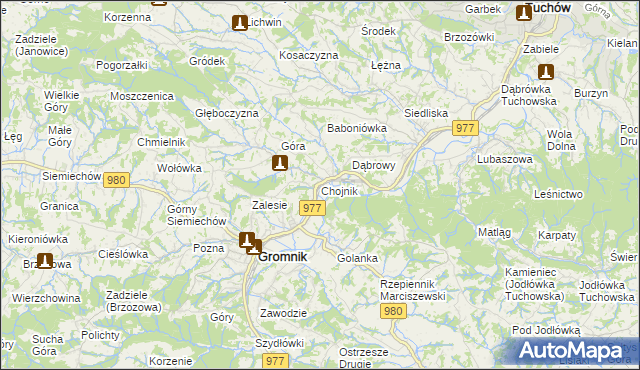 mapa Chojnik gmina Gromnik, Chojnik gmina Gromnik na mapie Targeo