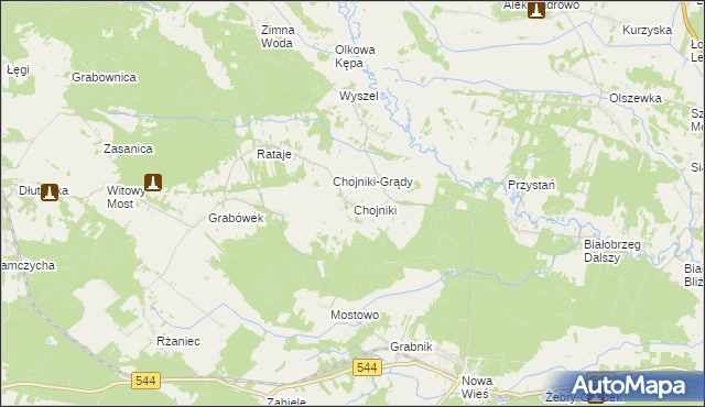 mapa Chojniki gmina Olszewo-Borki, Chojniki gmina Olszewo-Borki na mapie Targeo