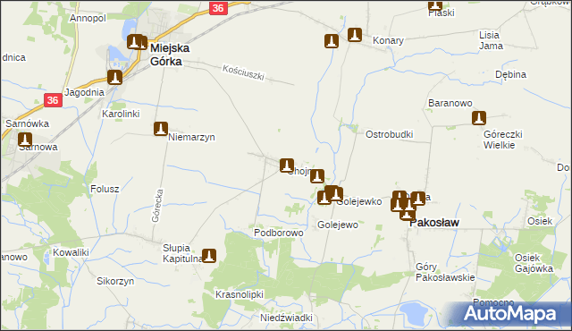 mapa Chojno gmina Pakosław, Chojno gmina Pakosław na mapie Targeo