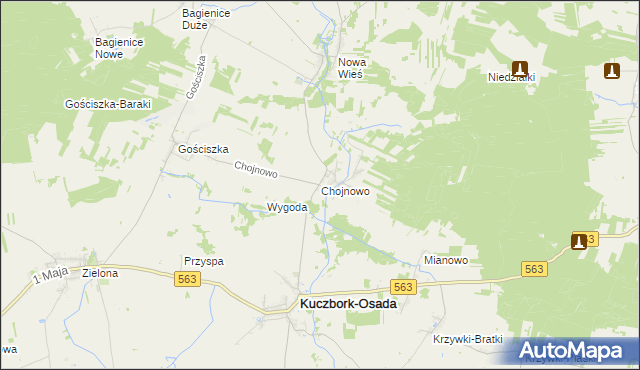 mapa Chojnowo gmina Kuczbork-Osada, Chojnowo gmina Kuczbork-Osada na mapie Targeo