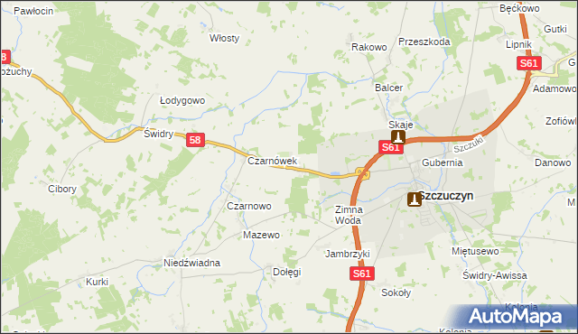 mapa Chojnowo gmina Szczuczyn, Chojnowo gmina Szczuczyn na mapie Targeo