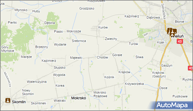 mapa Chotów gmina Mokrsko, Chotów gmina Mokrsko na mapie Targeo