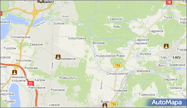 mapa Chruszczobród-Piaski, Chruszczobród-Piaski na mapie Targeo