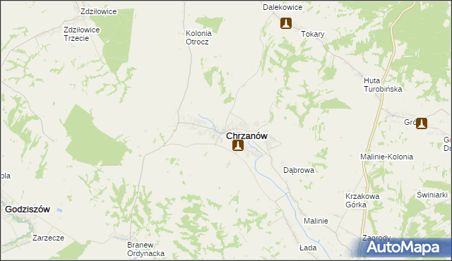 mapa Chrzanów powiat janowski, Chrzanów powiat janowski na mapie Targeo