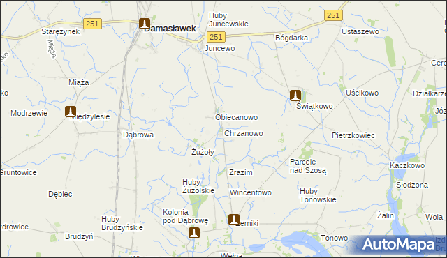 mapa Chrzanowo gmina Janowiec Wielkopolski, Chrzanowo gmina Janowiec Wielkopolski na mapie Targeo