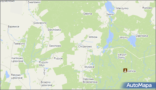 mapa Chrzanowo gmina Łęczyce, Chrzanowo gmina Łęczyce na mapie Targeo