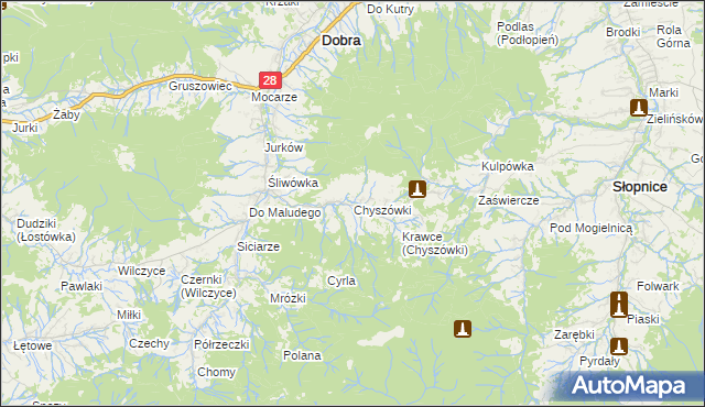 mapa Chyszówki, Chyszówki na mapie Targeo