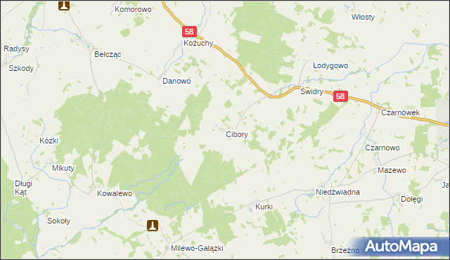 mapa Cibory gmina Biała Piska, Cibory gmina Biała Piska na mapie Targeo