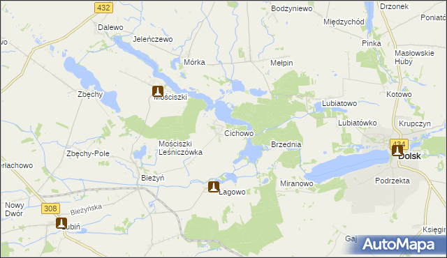 mapa Cichowo gmina Krzywiń, Cichowo gmina Krzywiń na mapie Targeo