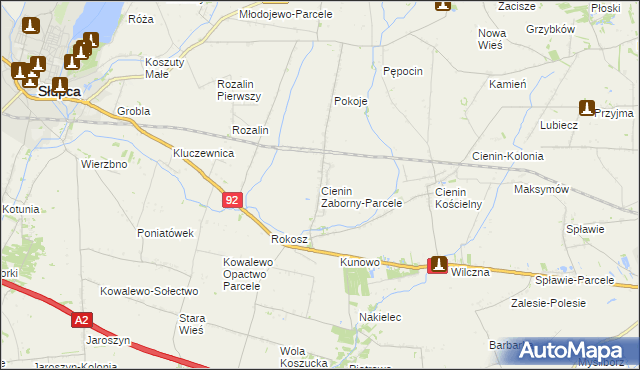 mapa Cienin Zaborny-Parcele, Cienin Zaborny-Parcele na mapie Targeo