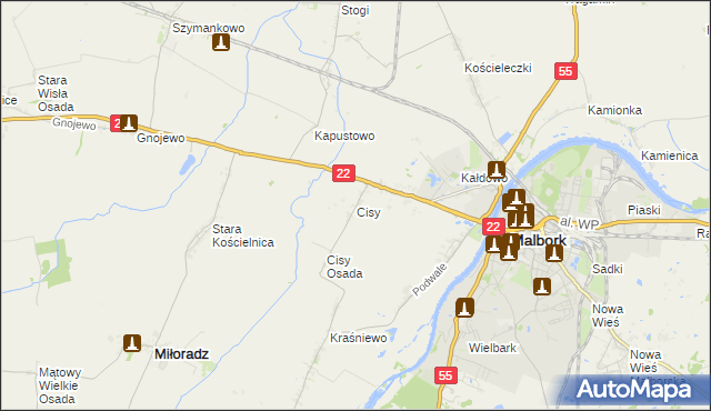 mapa Cisy gmina Malbork, Cisy gmina Malbork na mapie Targeo