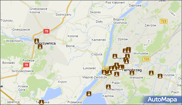 mapa Ciszyca gmina Koprzywnica, Ciszyca gmina Koprzywnica na mapie Targeo