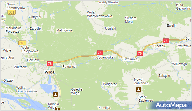 mapa Cyganówka gmina Wilga, Cyganówka gmina Wilga na mapie Targeo