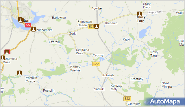 mapa Cygusy, Cygusy na mapie Targeo