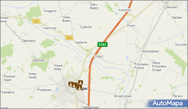 mapa Czacz gmina Śmigiel, Czacz gmina Śmigiel na mapie Targeo