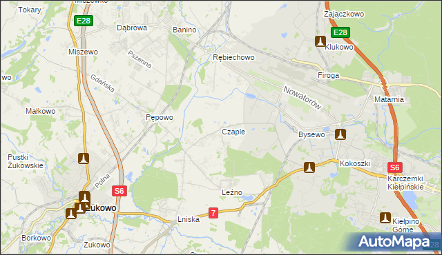 mapa Czaple gmina Żukowo, Czaple gmina Żukowo na mapie Targeo