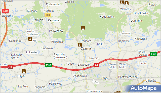 mapa Czarna powiat łańcucki, Czarna powiat łańcucki na mapie Targeo