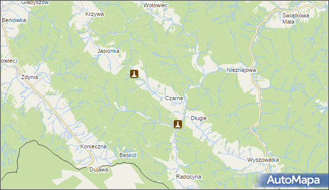 mapa Czarne gmina Sękowa, Czarne gmina Sękowa na mapie Targeo