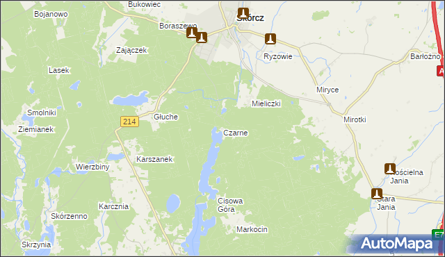mapa Czarne gmina Skórcz, Czarne gmina Skórcz na mapie Targeo